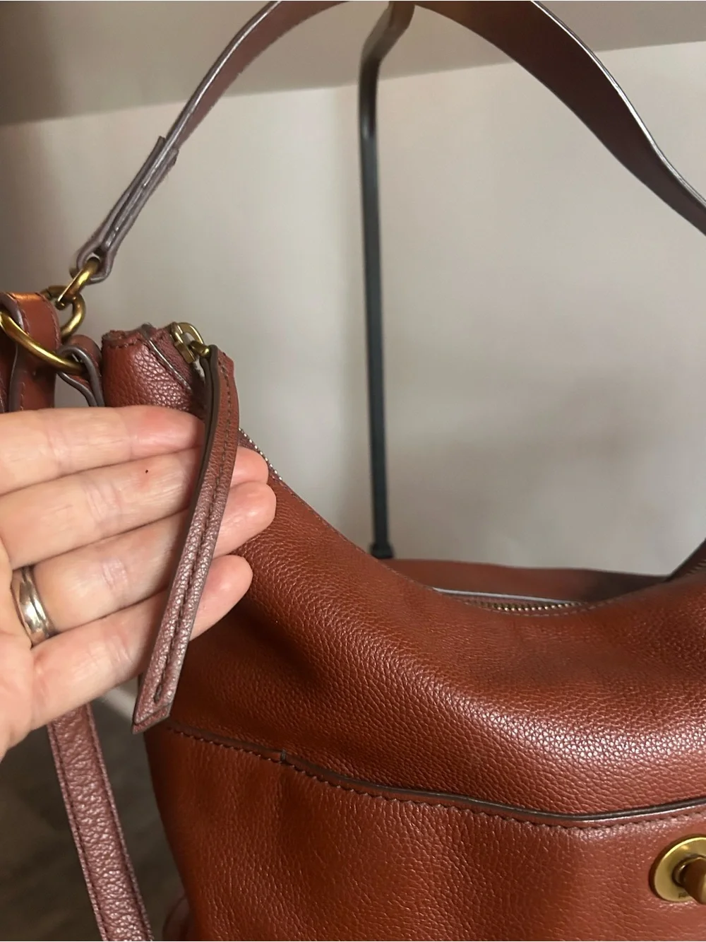 Fossil Talulla Hobo Bag Brandy Pebbled Leather Convertible Crossbody